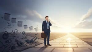 Illustration of a professional at a crossroads with one path bright and clear and the other dim and uncertain, symbolizing the right time to switch jobs.