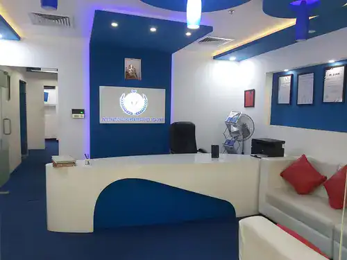 IHRA's reception desk and branded office signage at its Bangalore training centre